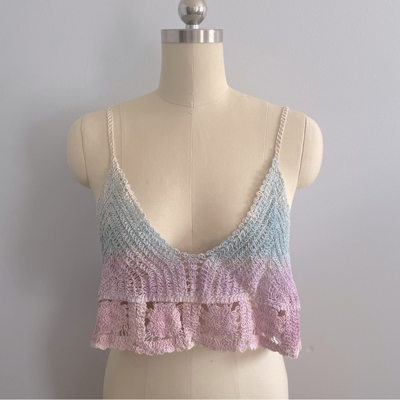 POL Crochet Pastel Tie-Dye Crop Top- Festival Boho- Size Small/Medium- NWOT - Picture 1 of 7
